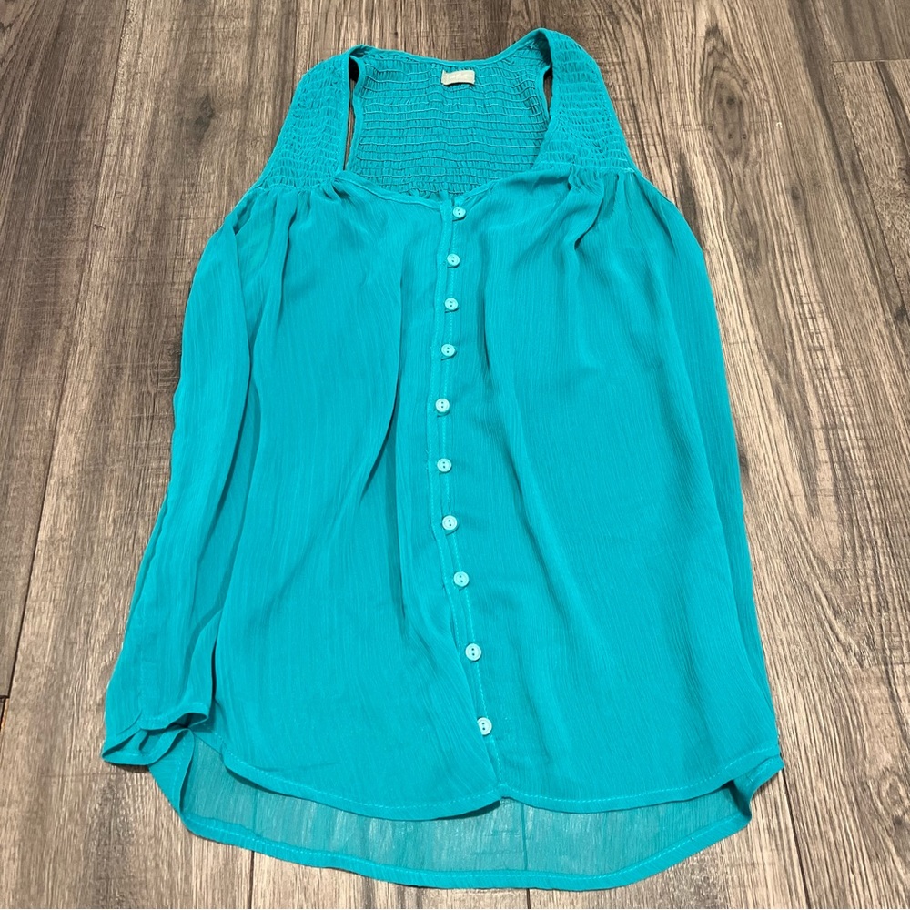 Studio by YDE Teal Turquoise Button Down Tank Top Shirt